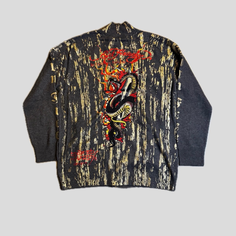 Ed Hardy graphic embroidered rhinestone Born Free sweater jacket